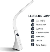 Load image into Gallery viewer, LED Desk Lamp,Eye-Caring Table Lamp,Dimmable Office Study Desk Light with Calendar Thermometer Time&amp;Alarm Clock,3 Mode 5 Level